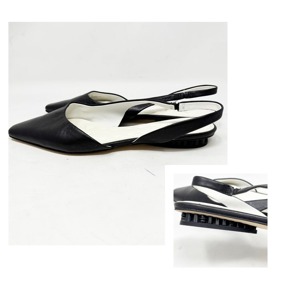 Franco Sarto A-Riva Black Leather Sling Back Pointy Toe Ballet Flat Womens 8.5